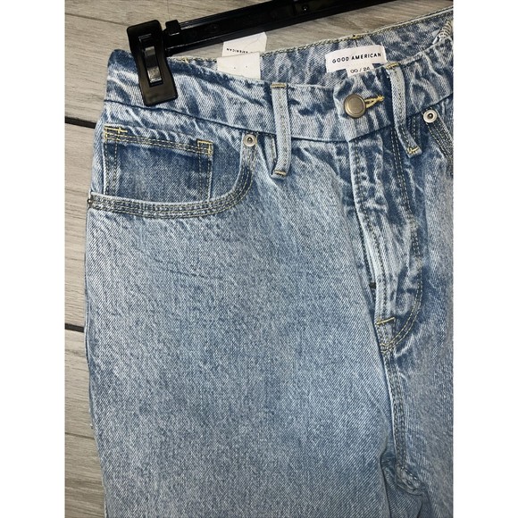 Good American  90s Duster High Rise Cropped Straight Leg Jean 0/24 Indigo101 - Picture 4 of 8